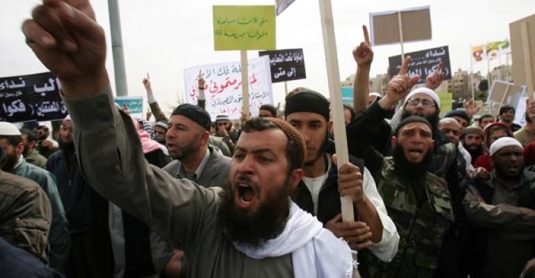 Police deployed in the vicinity of Interior Ministry Circle in preparation for demonstration