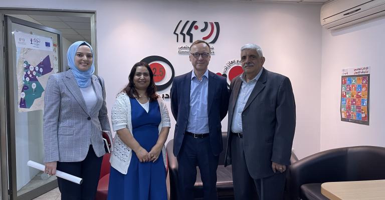 Ambassador Harry Verweij and Rawan Da’as with Radio al Balad manager Etaf Roudan