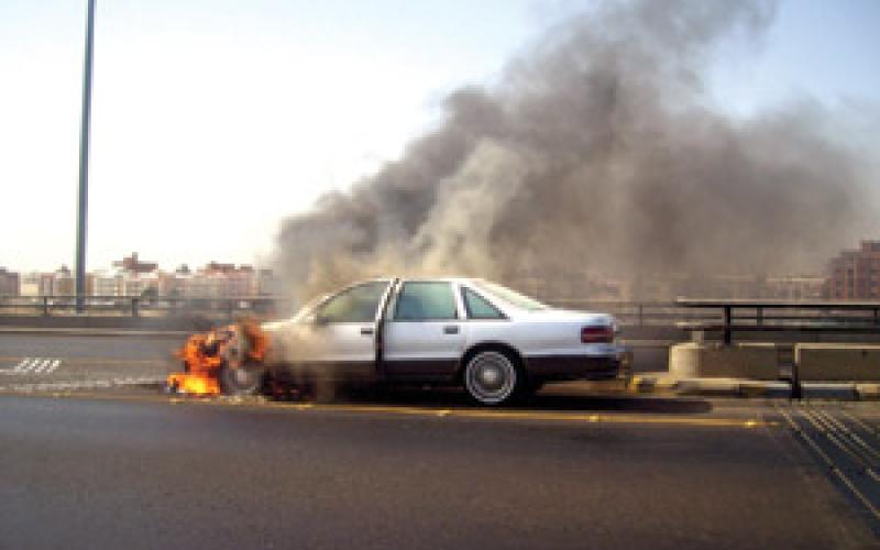 احتراق مركبة بحي الارسال