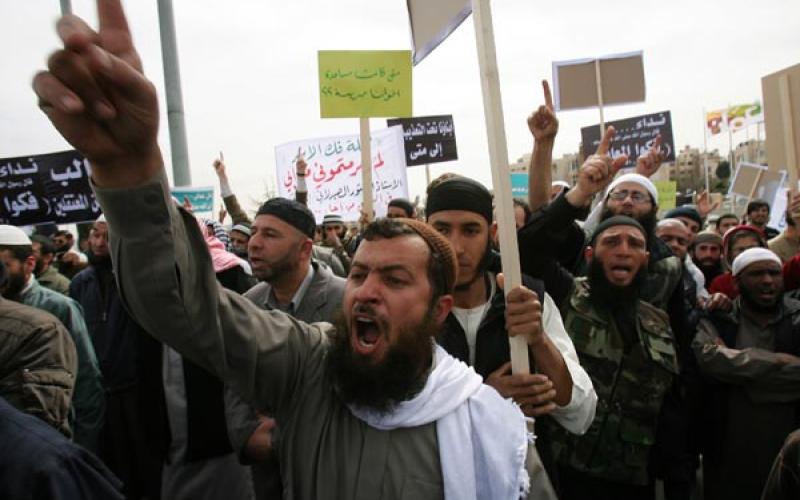 Police deployed in the vicinity of Interior Ministry Circle in preparation for demonstration