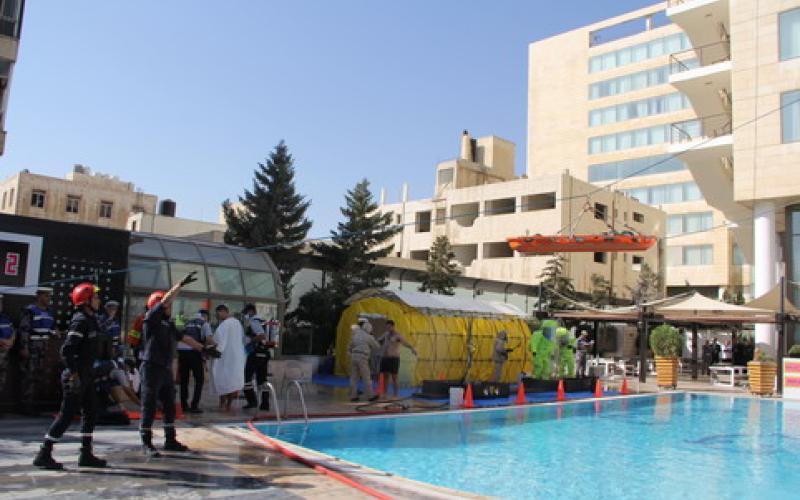 الدفاع المدني ينفذ تمريناً وهميا لحادث على الكمبينسكي في الشميساني