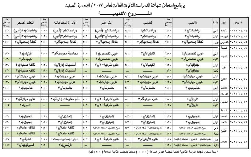 اعتماد البرنامج النهائي لصيفية التوجيهي
